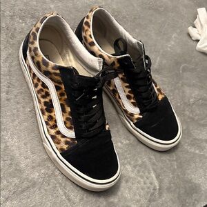 Vans Black and Tan Leopard Print Sneakers